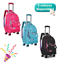 Clio x rebecca bonbon school backpack wheels – large capacity, waterproof, compartment with fastening band, sweet and modern aesthetic style, ideal as university or travel bag, original high quality, perfect for a gift, unisex