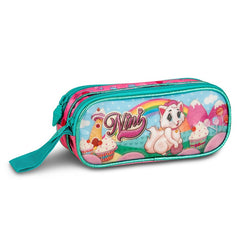 "Discover the 'Adorable Kittens' series by CLIO: School set with Cart, Thermal Lunch Box, Double Pencil Case, and Ergonomic Backpack featuring cute animated cats, made from durable nylon kids, perfect for school or travel."