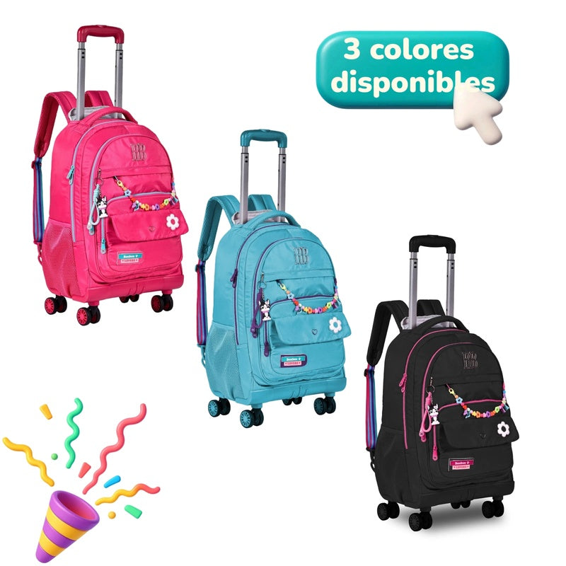 Clio x rebecca bonbon school backpack wheels – large capacity, waterproof, compartment with fastening band, sweet and modern aesthetic style, ideal as university or travel bag, original high quality, perfect for a gift, unisex