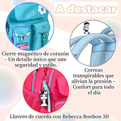 Clio x rebecca bonbon youth school backpack women 13 inches – waterproof, two main compartments with zipper three small pockets, sweet modern aesthetic style, university and travel, perfect for a gift, unisex