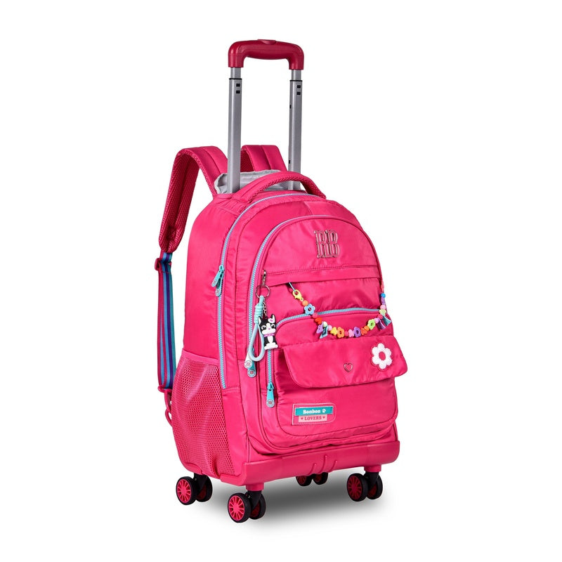Clio x rebecca bonbon school backpack wheels – large capacity, waterproof, compartment with fastening band, sweet and modern aesthetic style, ideal as university or travel bag, original high quality, perfect for a gift, unisex