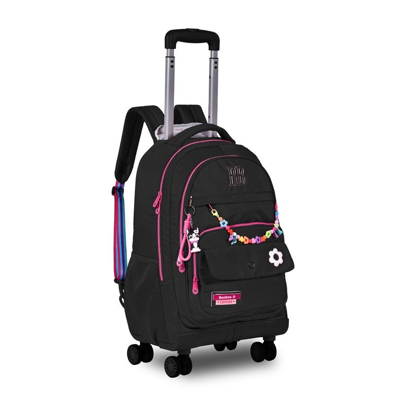 Clio x rebecca bonbon school backpack wheels – large capacity, waterproof, compartment with fastening band, sweet and modern aesthetic style, ideal as university or travel bag, original high quality, perfect for a gift, unisex